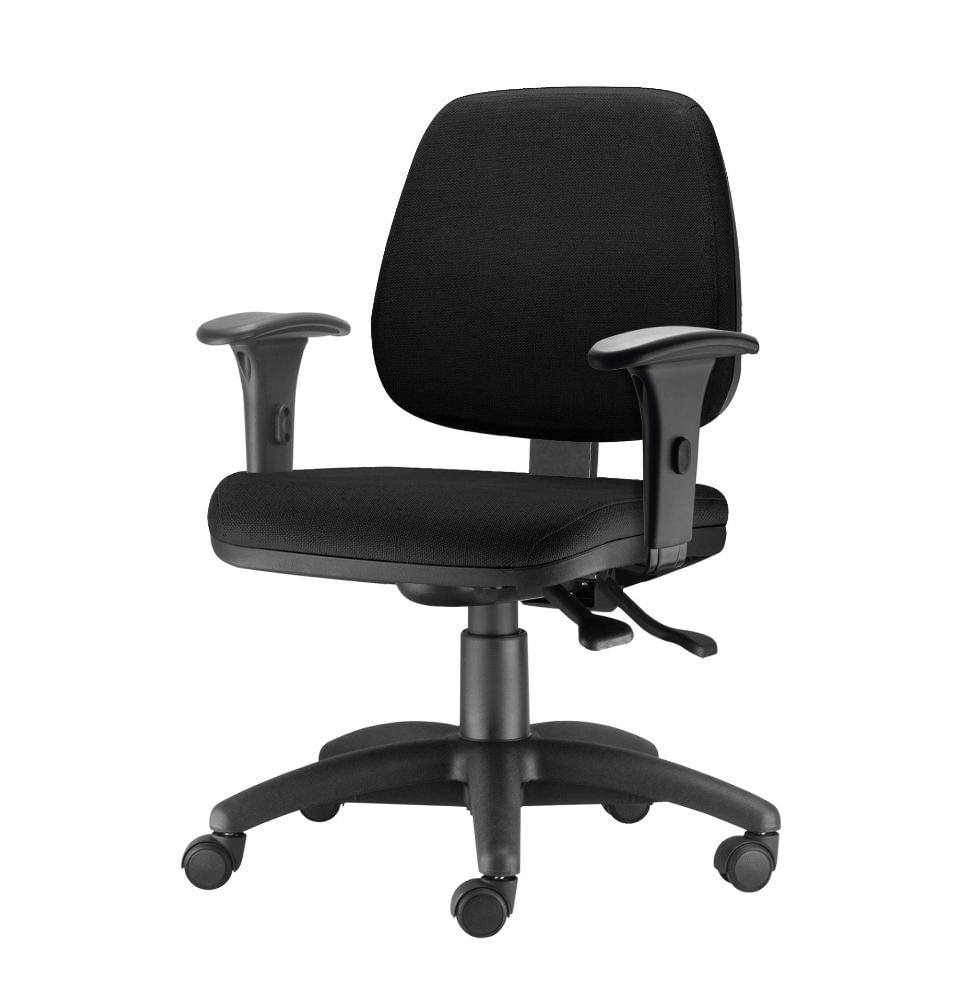 Cadeira Job com Bracos Semi Curvados Assento Courino Preto Base Nylon Arcada - 54595