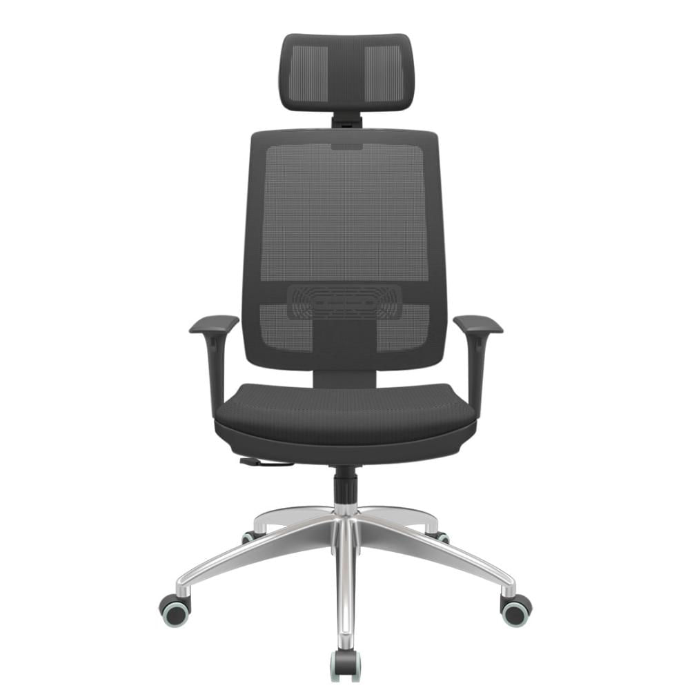 Cadeira Office Brizza Tela Preta Com Encosto Assento Aero Preto RelaxPlax Base Aluminio 126cm - 63518