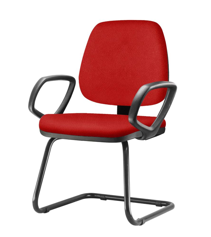 Cadeira Job Com Bracos Fixos Assento Crepe Vermelho Base Fixa Preta - 54550
