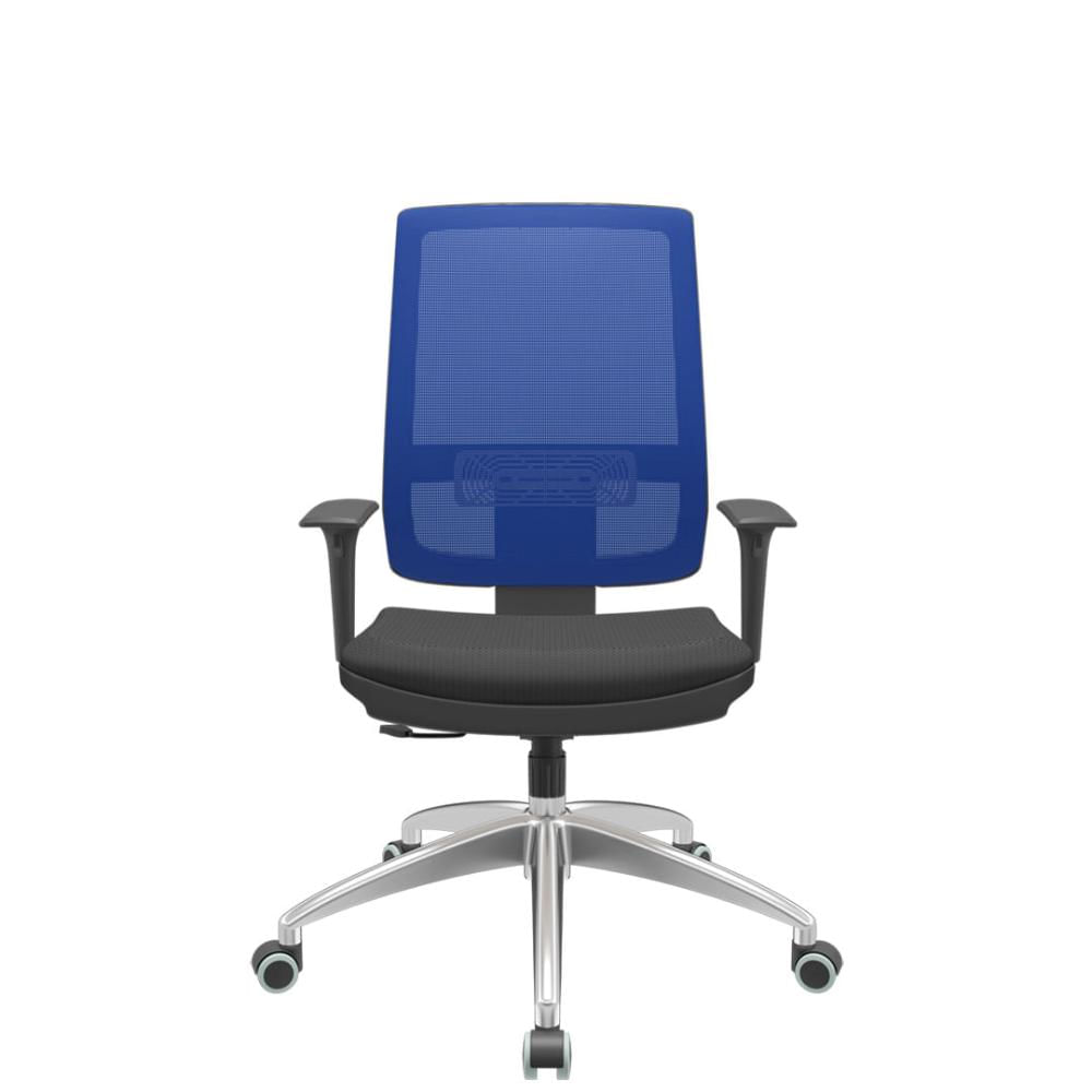 Cadeira Office Brizza Tela Azul Assento Aero Preto RelaxPlax Base Aluminio 120cm - 63830