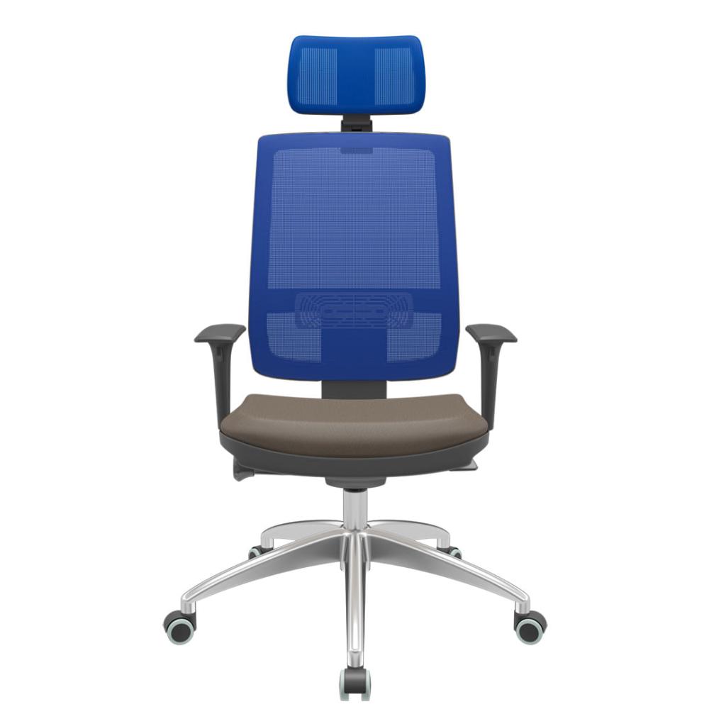 Cadeira Office Brizza Tela Azul Com Encosto Assento Vinil Marrom Autocompensador 126cm - 63157