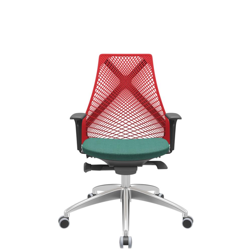 Cadeira Office Bix Tela Vermelha Assento Poliéster Verde Autocompensador Base Alumínio 95cm - 63967