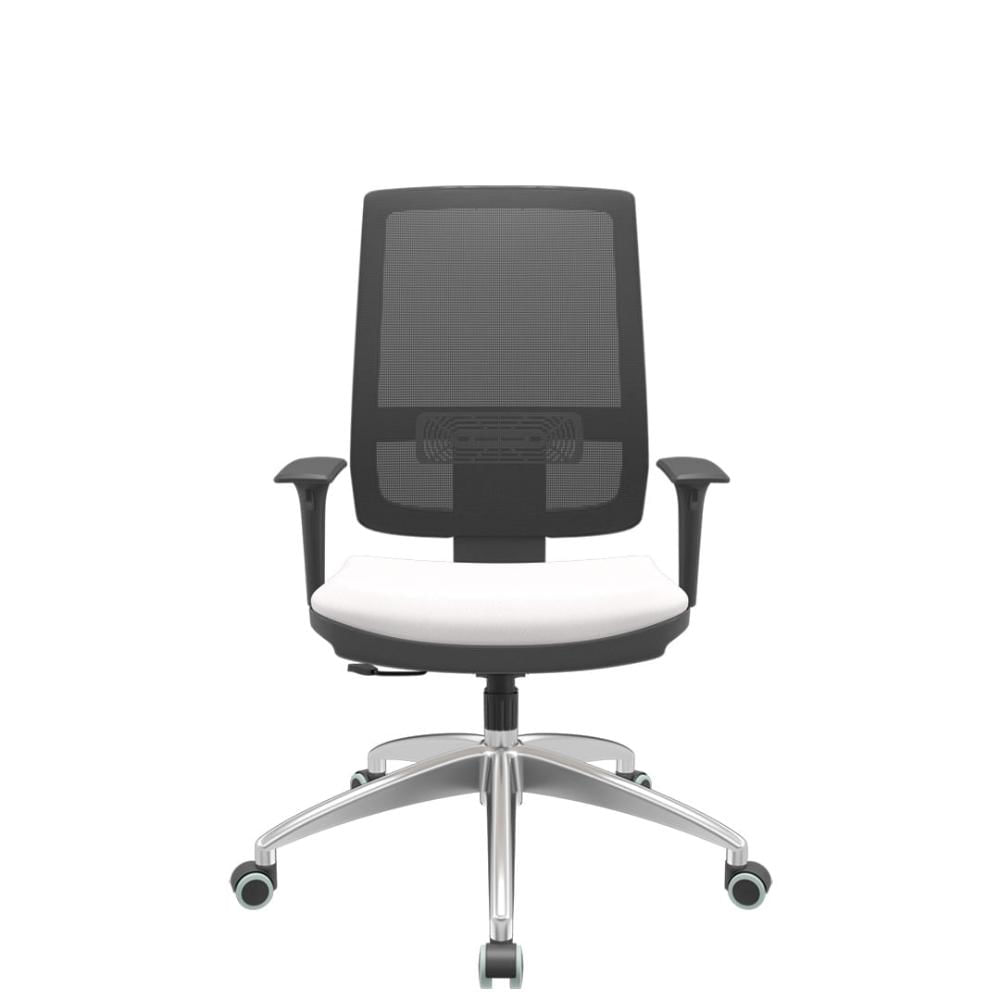 Cadeira Office Brizza Tela Preta Assento Vinil Branco RelaxPlax Base Aluminio 120cm - 63821