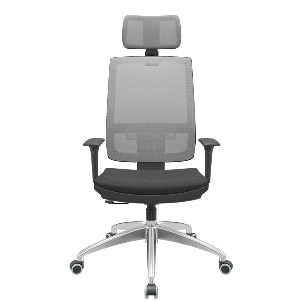 Cadeira Office Brizza Tela Cinza Com Encosto Assento Aero Preto RelaxPlax Base Aluminio 126cm - 63585
