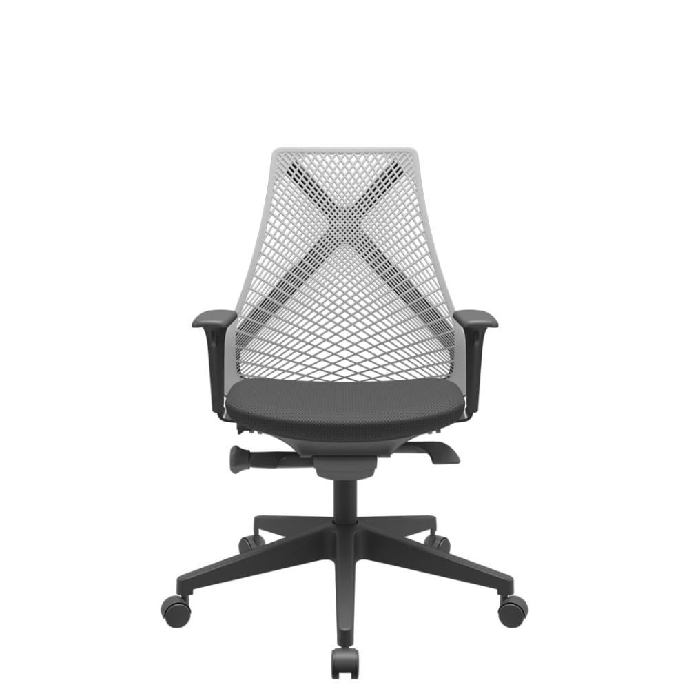Cadeira Office Bix Tela Cinza Assento Aero Preto Autocompensador Base Piramidal 95cm - 64040
