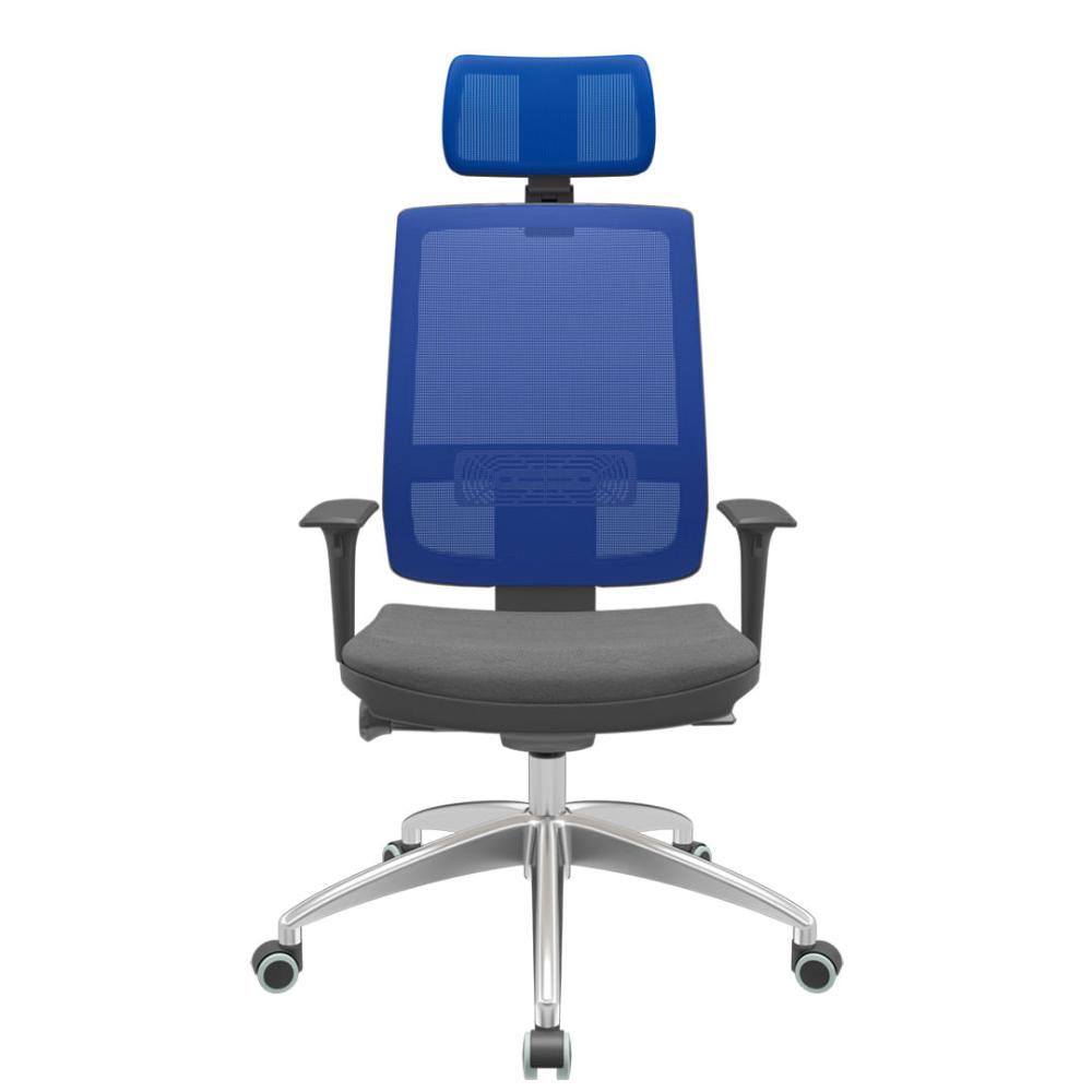 Cadeira Office Brizza Tela Azul Com Encosto Assento Poliéster Cinza Autocompensador 126cm - 63154
