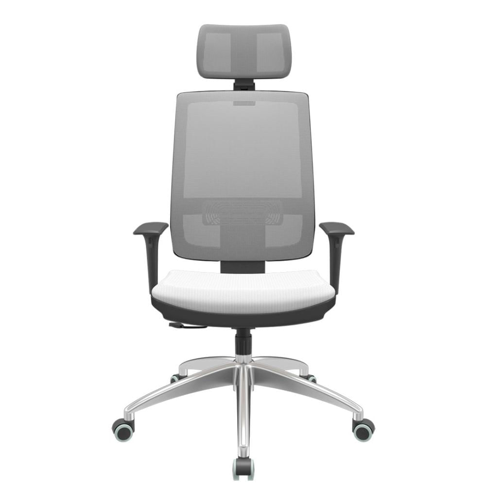 Cadeira Office Brizza Tela Cinza Com Encosto Assento Aero Branco RelaxPlax Base Aluminio 126cm - 63589