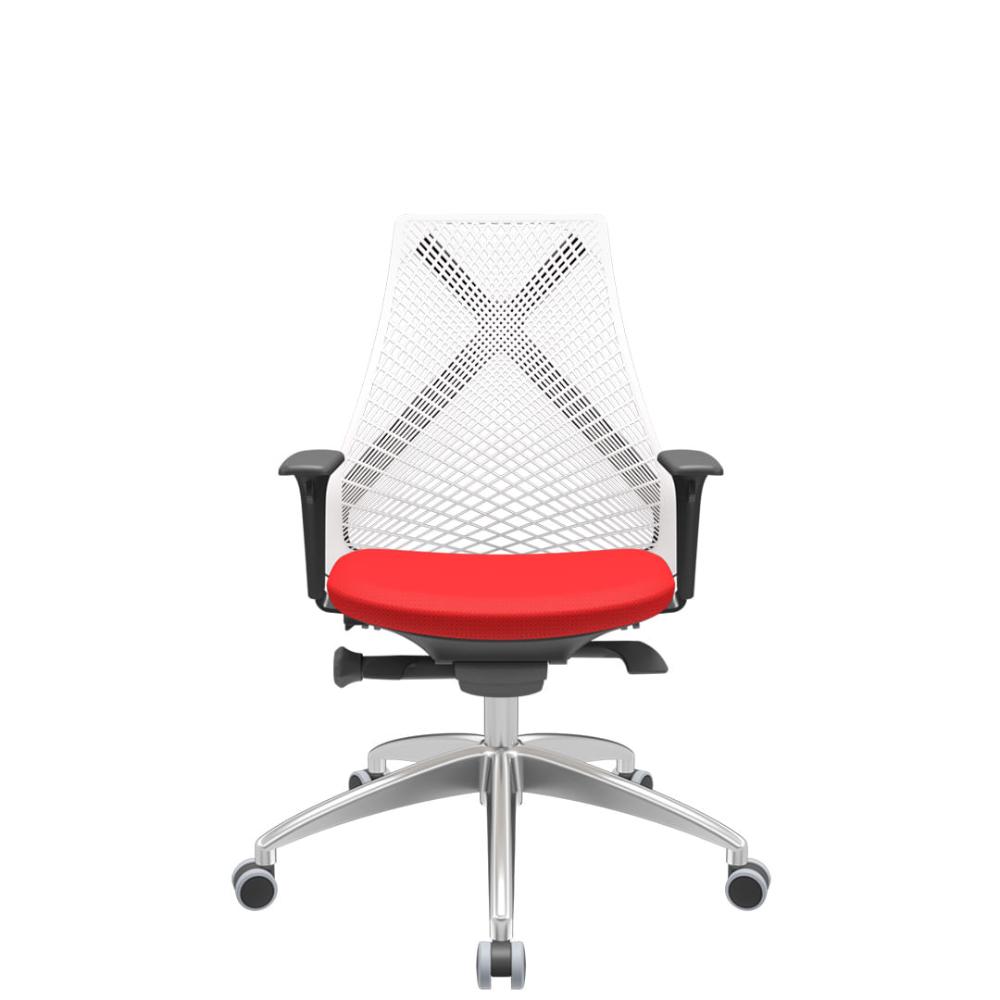 Cadeira Office Bix Tela Branca Assento Aero Vermelho Autocompensador Base Alumínio 95cm - 64001