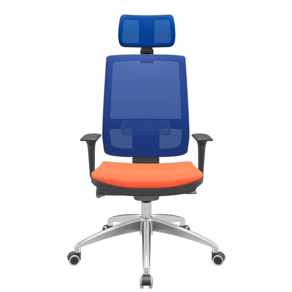 Cadeira Office Brizza Tela Azul Com Encosto Assento Poliéster Laranja Autocompensador 126cm - 63152