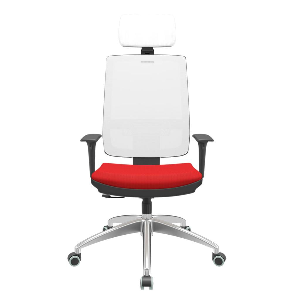 Cadeira Office Brizza Tela Branca Com Encosto Assento Aero Vermelho RelaxPlax Base Aluminio 126cm - 63602