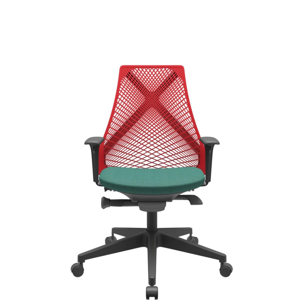 Cadeira Office Bix Tela Vermelha Assento Poliéster Verde Autocompensador Base Piramidal 95cm - 64030