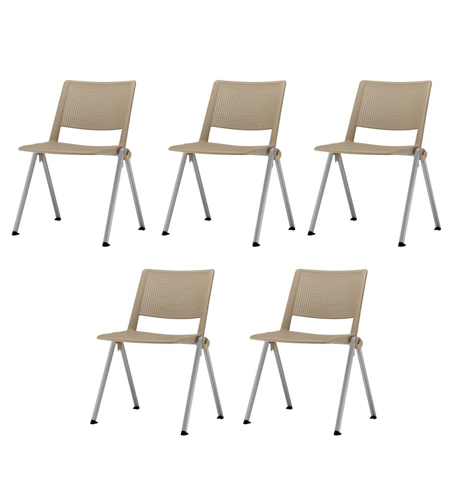 Kit 5 Cadeiras Up Assento Bege Base Fixa Cinza - 57807