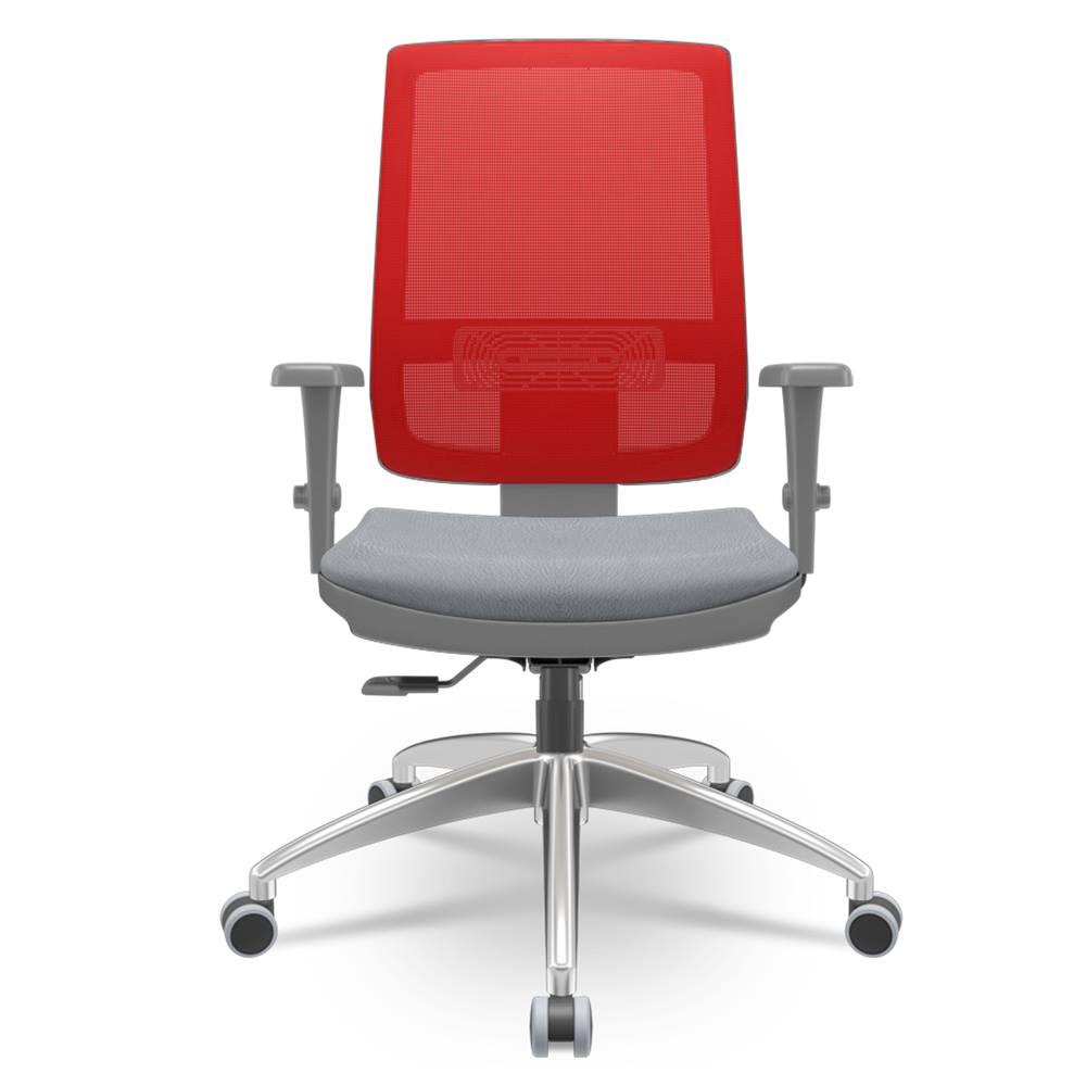 Cadeira Brizza Diretor Grafite Tela Vermelho Assento Vinil Cinza Base RelaxPlax Alumínio - 66049