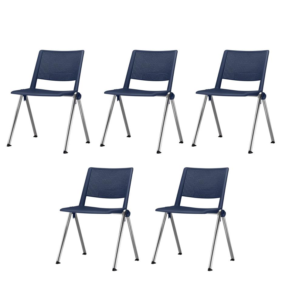 Kit 5 Cadeiras Up Assento Azul Base Fixa Cromada - 57803