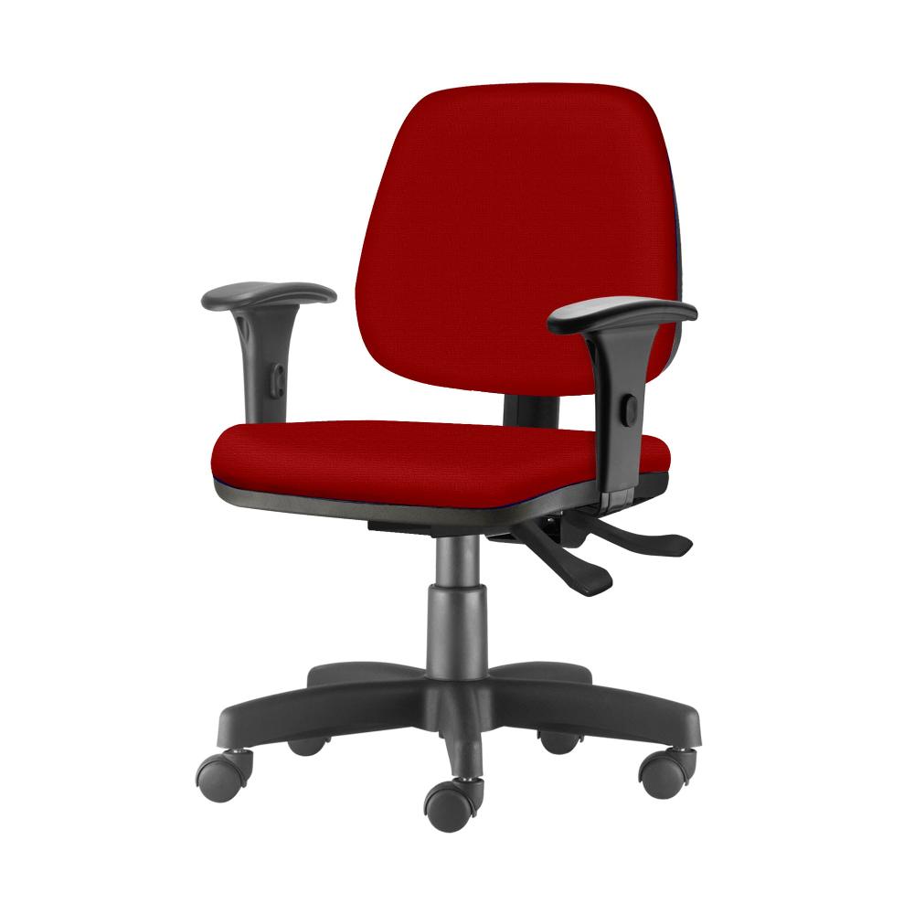 Cadeira Job com Bracos Assento Courino Vermelho Base Rodizio Metalico Preto - 54599