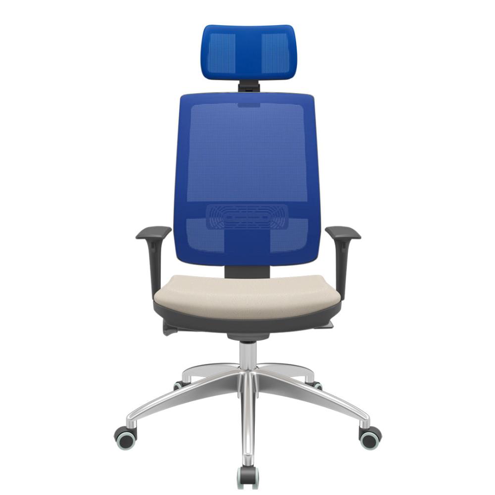 Cadeira Office Brizza Tela Azul Com Encosto Assento Vinil Bege Autocompensador 126cm - 63158