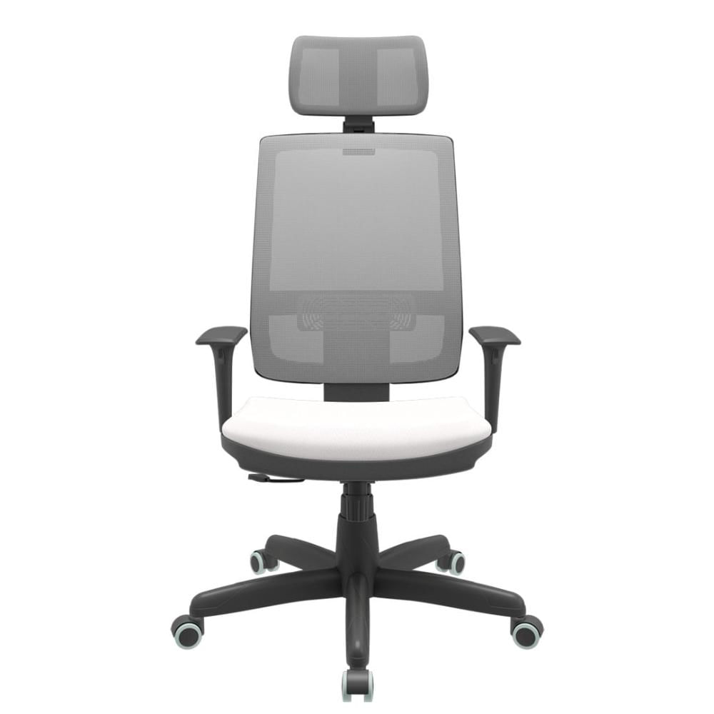 Cadeira Office Brizza Tela Cinza Com Encosto Assento Vinil Branco RelaxPlax Base Standard 126cm - 63672