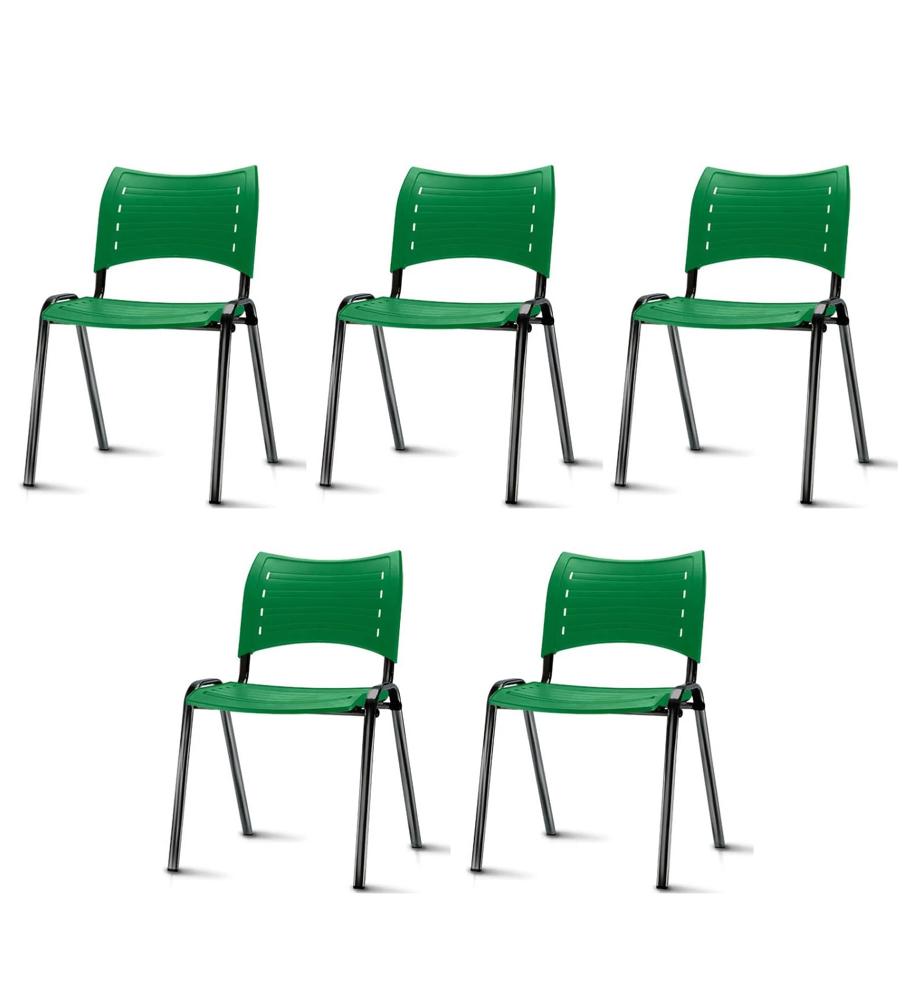 Kit 5 Cadeiras Iso Assento Verde Base Preta - 57935