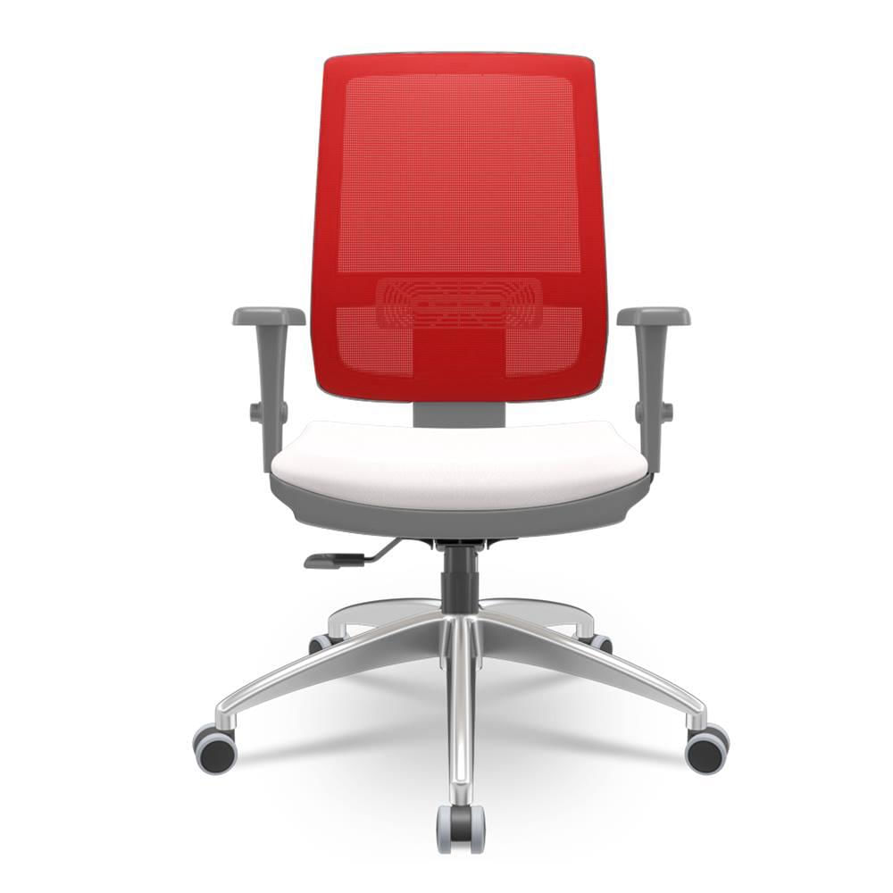 Cadeira Brizza Diretor Grafite Tela Vermelha Assento Vinil Eco Branco Base RelaxPlax Alumínio - 66051