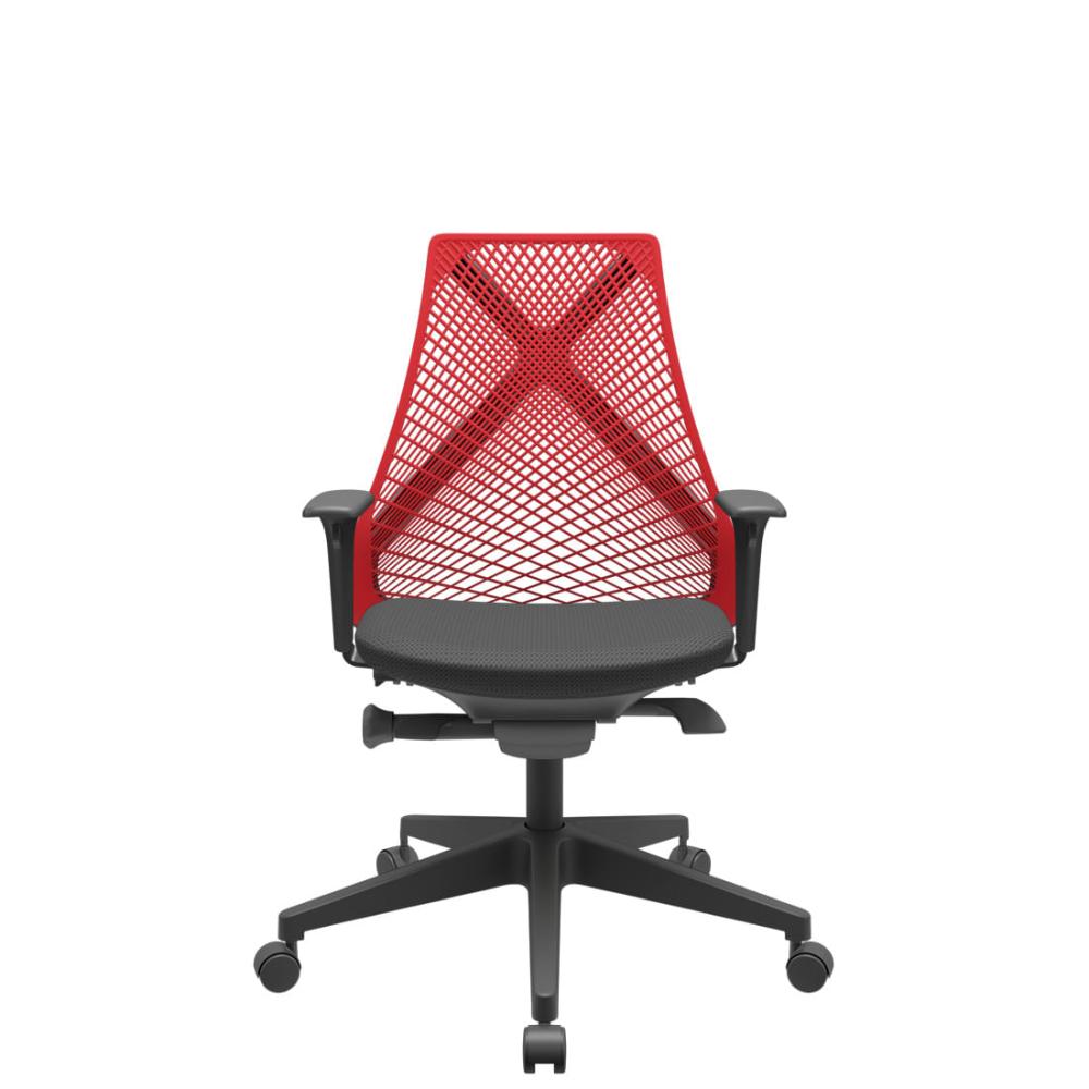 Cadeira Office Bix Tela Vermelha Assento Aero Preto Autocompensador Base Piramidal 95cm - 64024