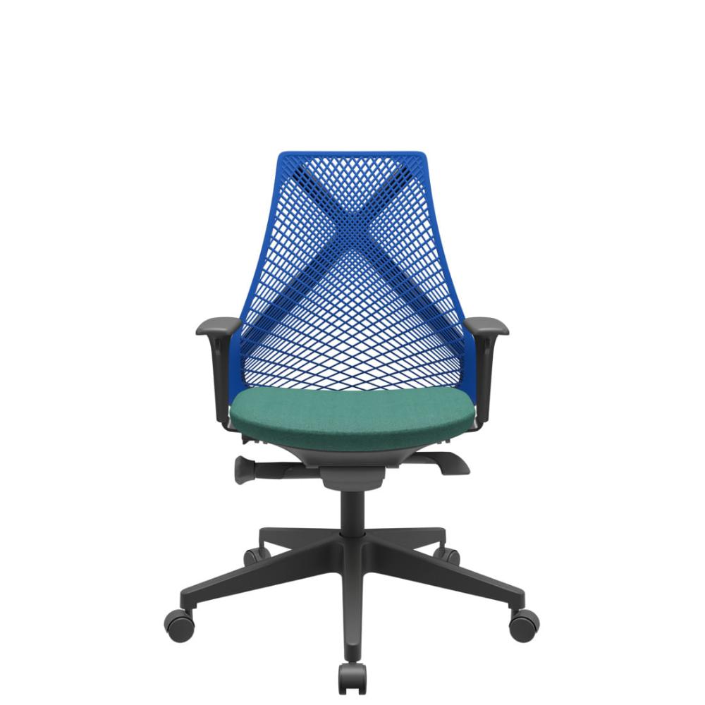 Cadeira Office Bix Tela Azul Assento Poliéster Verde Autocompensador Base Piramidal 95cm - 64038