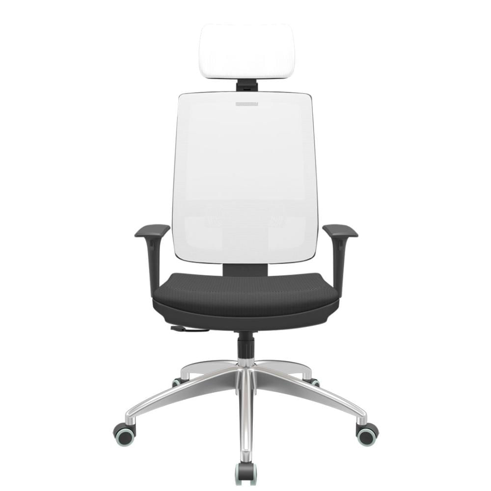 Cadeira Office Brizza Tela Branca Com Encosto Assento Aero Preto RelaxPlax Base Aluminio 126cm - 63600