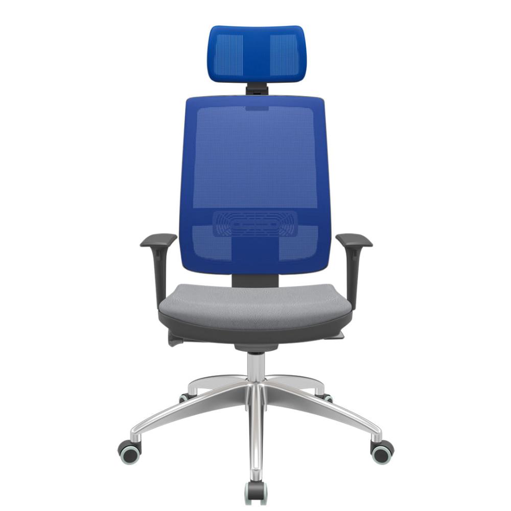 Cadeira Office Brizza Tela Azul Com Encosto Assento Vinil Cinza Autocompensador 126cm - 63162