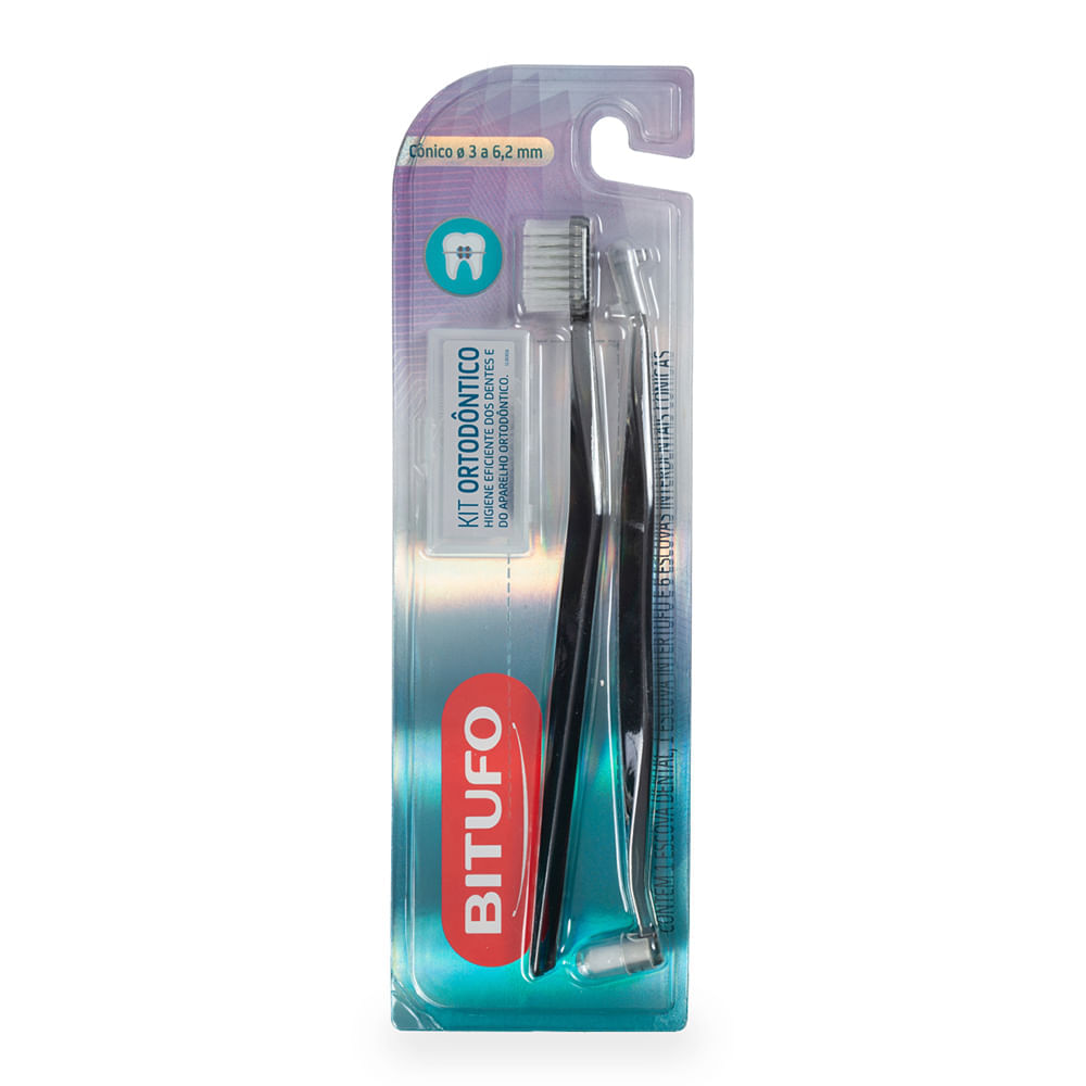 Kit Escovas Ortodônticas Bitufo: 1 Class Orto, 1 Intertufo e 6 Interdentais Cônicas 3 a 6,2 milímetros