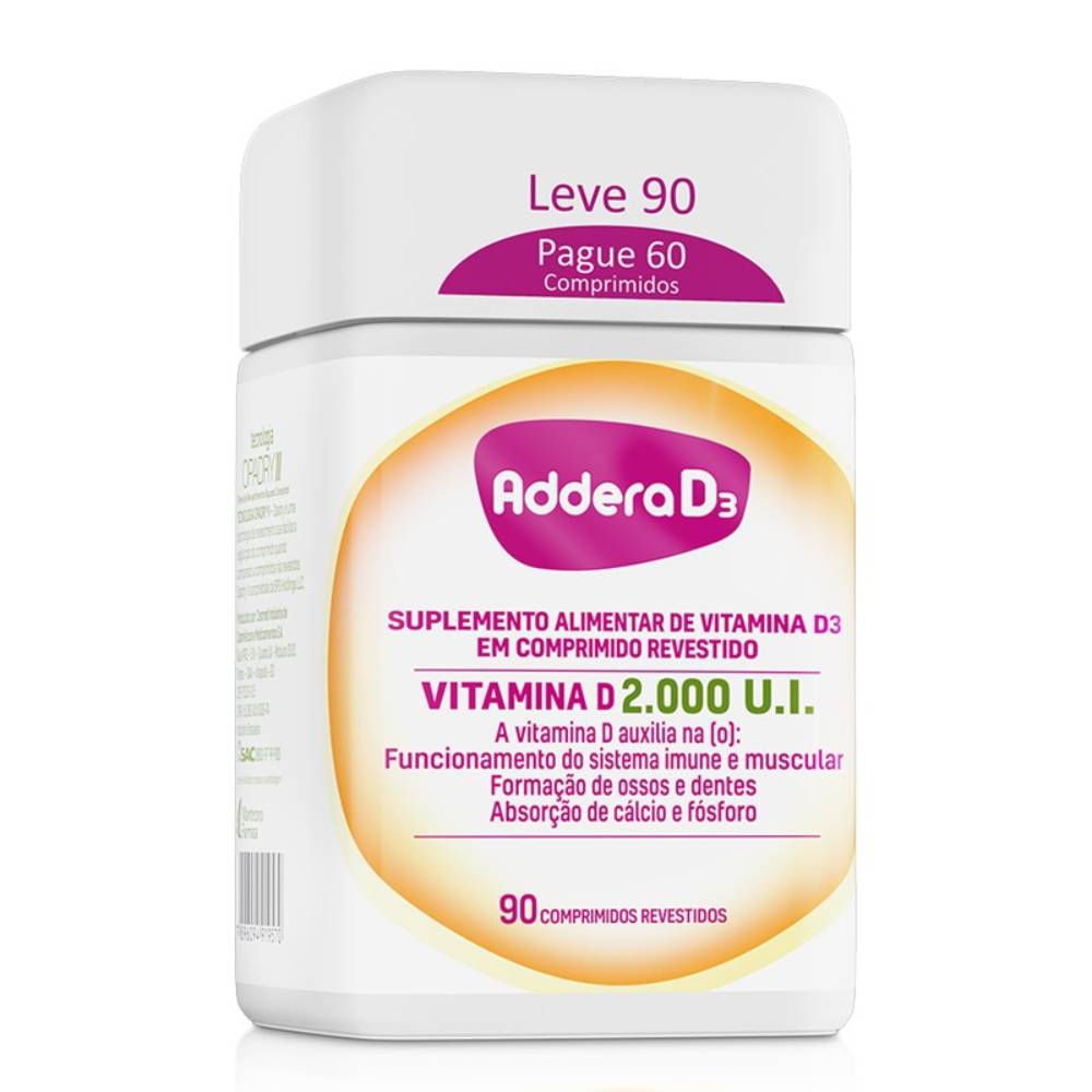 Vitamina D Addera D3 2.000UI com 90 Comprimidos Menor preço em Vitamina D Addera D3 2.000UI com 90 Comprimidos
