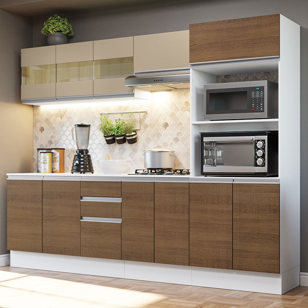 Armário de Cozinha Completa 100% MDF 250 cm Branco/Rustic/Crema Smart Madesa 02
