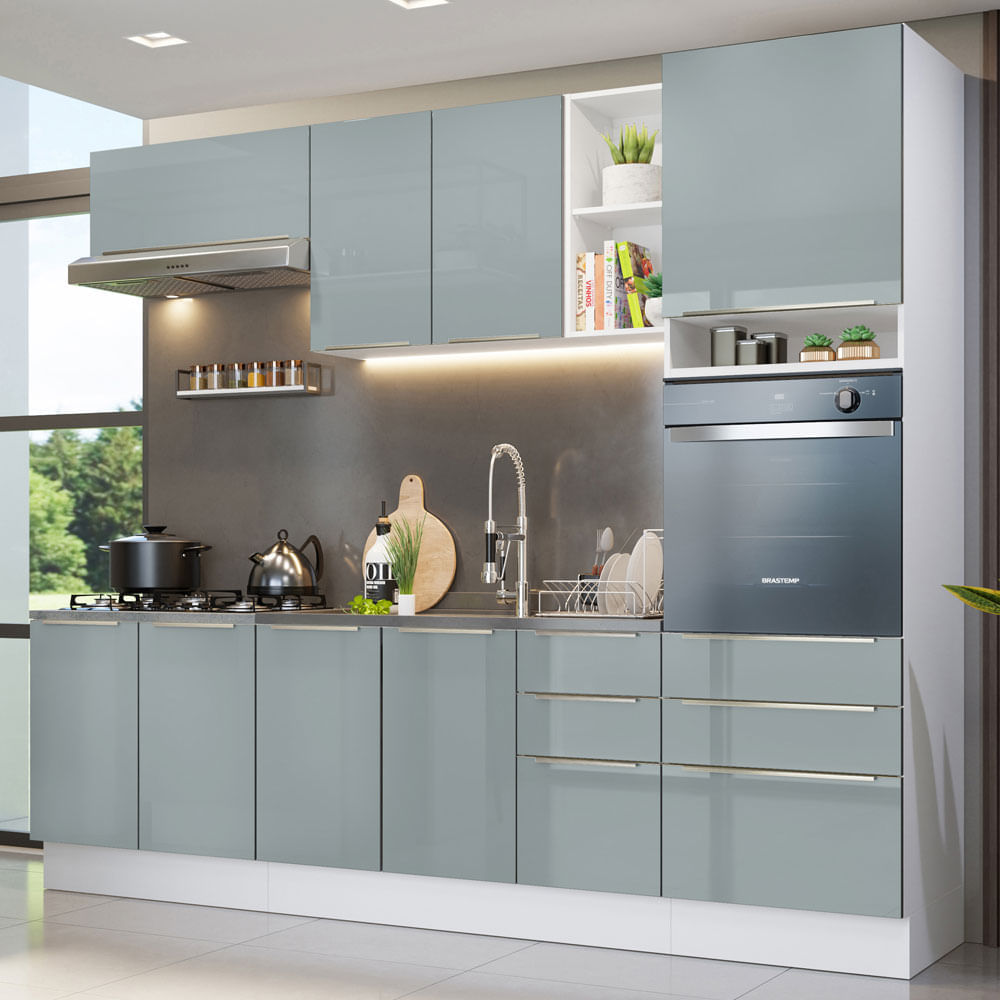 Armário de Cozinha Completa 260cm Branco/Cinza Lux Madesa 08