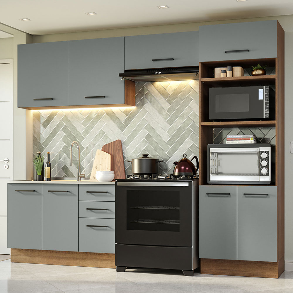 Armário de  Cozinha Completa 270cm Rustic/Cinza Agata Madesa 08