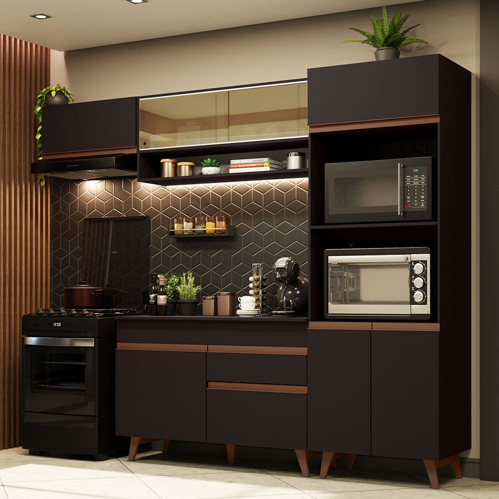 Armário de Cozinha Completa 260cm Preto Reims Madesa 07
