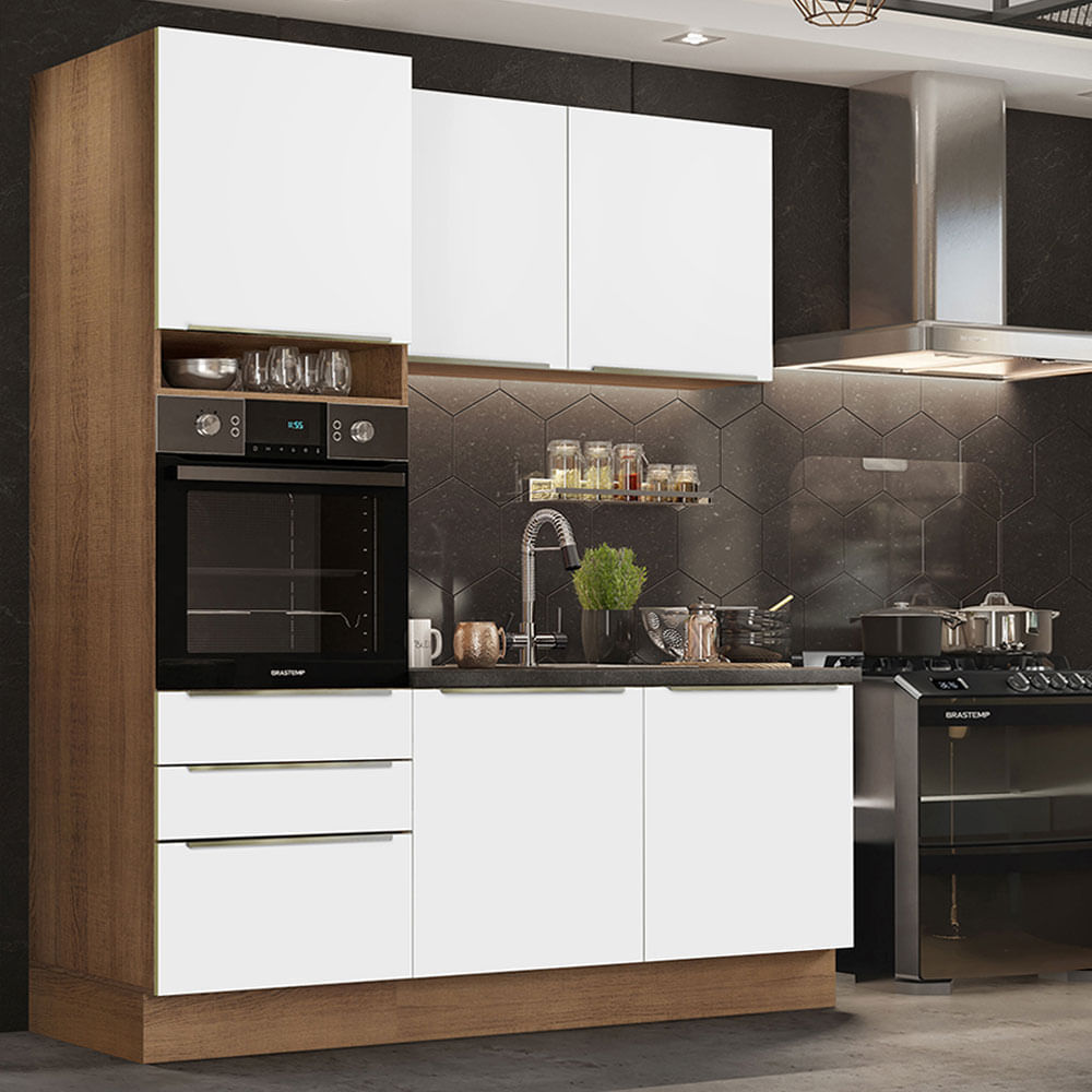 Armário de Cozinha Compacta 180cm Rustic/Branco Veludo Lux Madesa 01