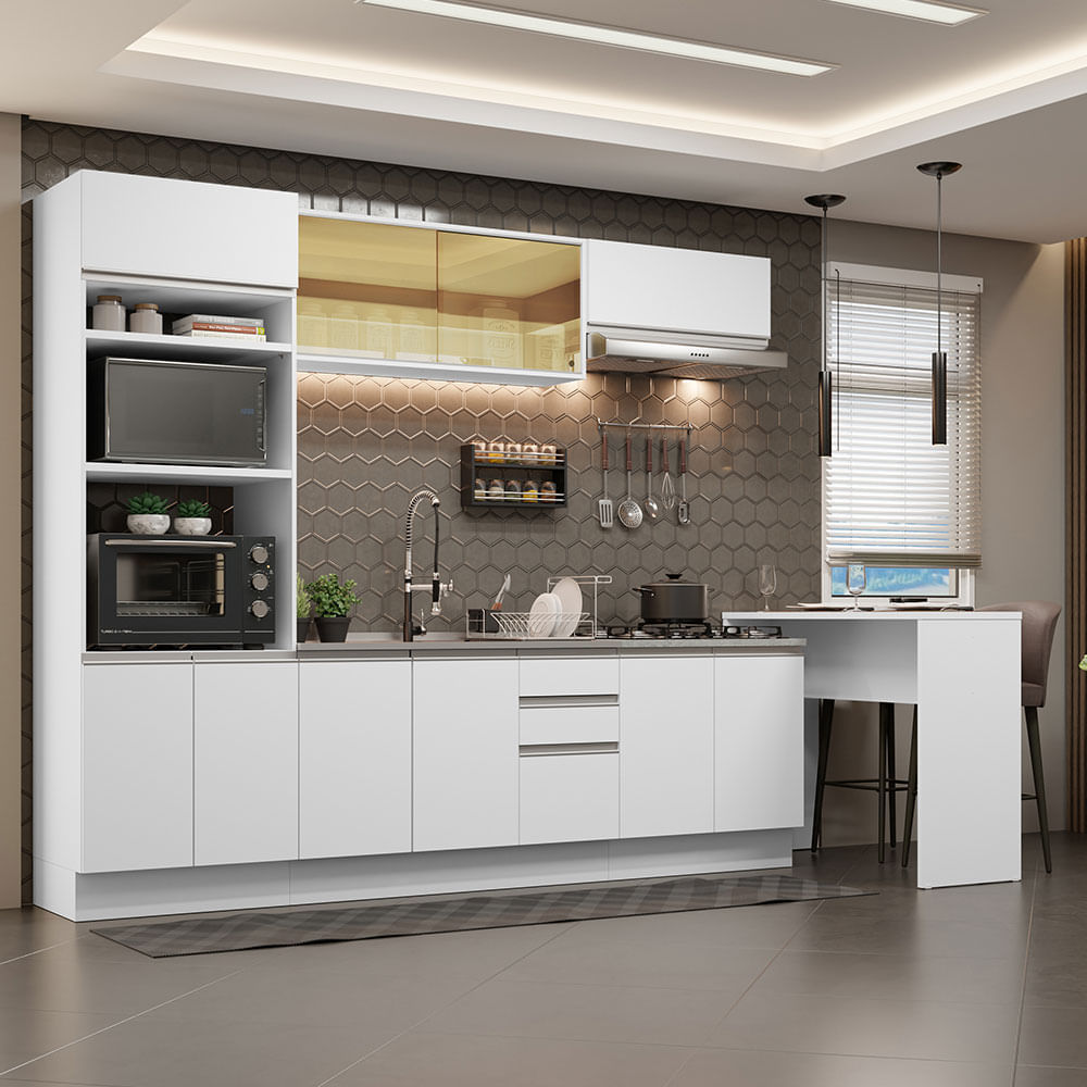 Armário de Cozinha Completa 315cm Branco Glamy Madesa 01