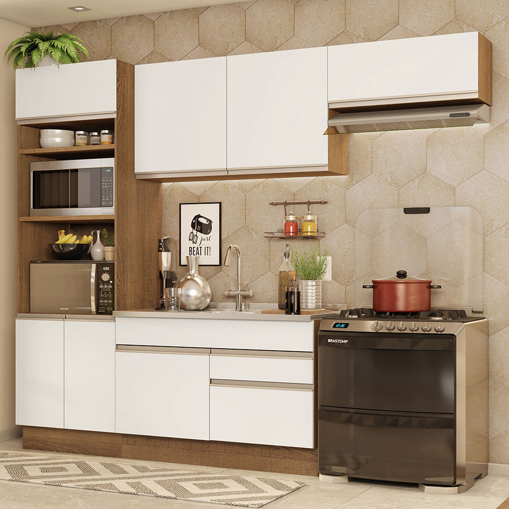 Armário de Cozinha Completa 270cm Rustic/Branco Glamy Madesa 15