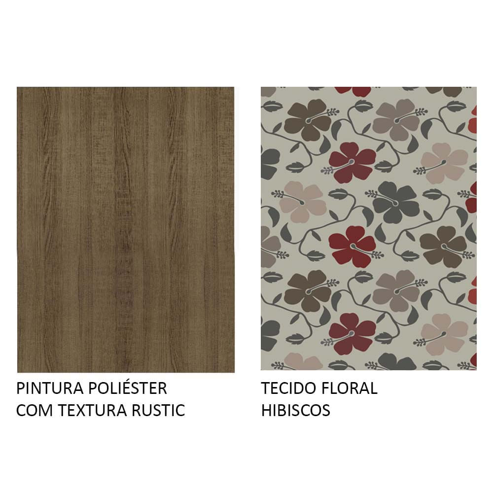 Conjunto Sala de Jantar Madesa Paula Mesa Tampo de Vidro Redondo 4 Cadeiras Rustic/Hibiscos