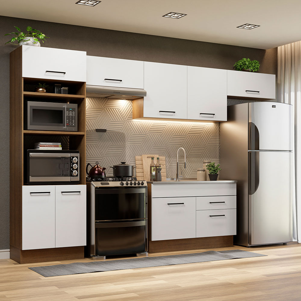 Armário de Cozinha Completa 350cm Rustic/Branco Agata Madesa 01