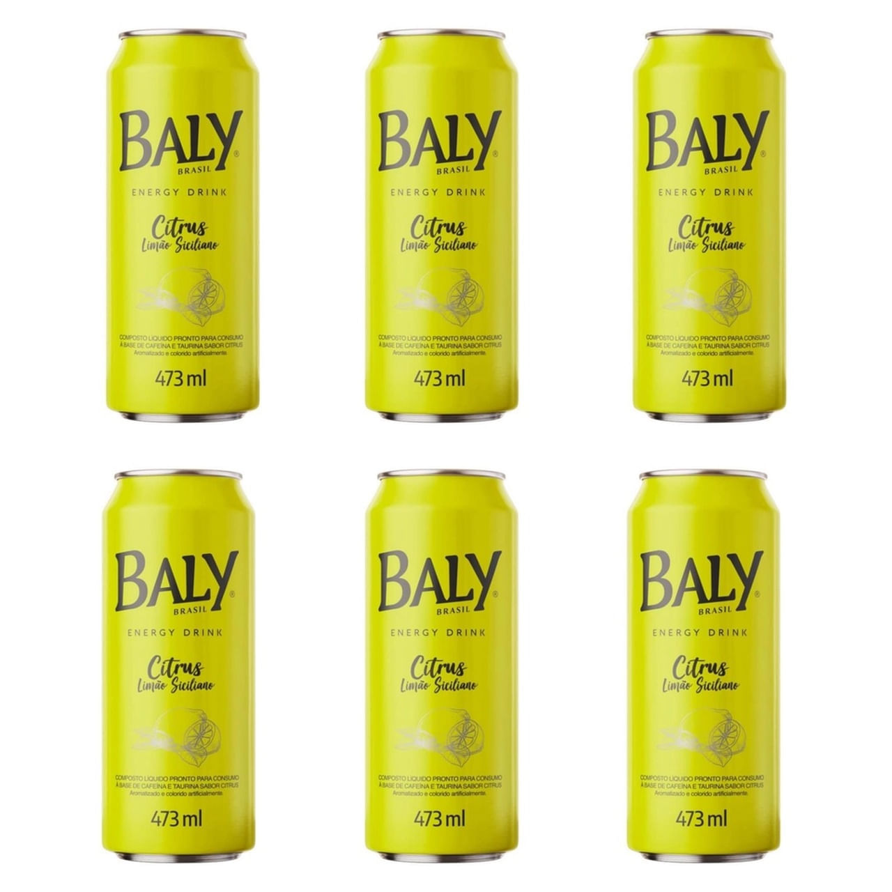 Kit 06 latas Energético Baly Citrus Limão Siciliano 250ml