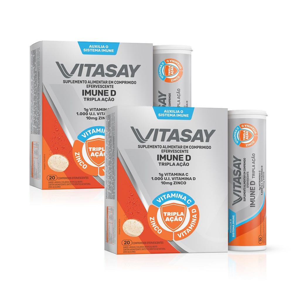 Kit c/ 02 Suplemento Alimentar Vitasay Imune D 20 Compr. Efervescentes