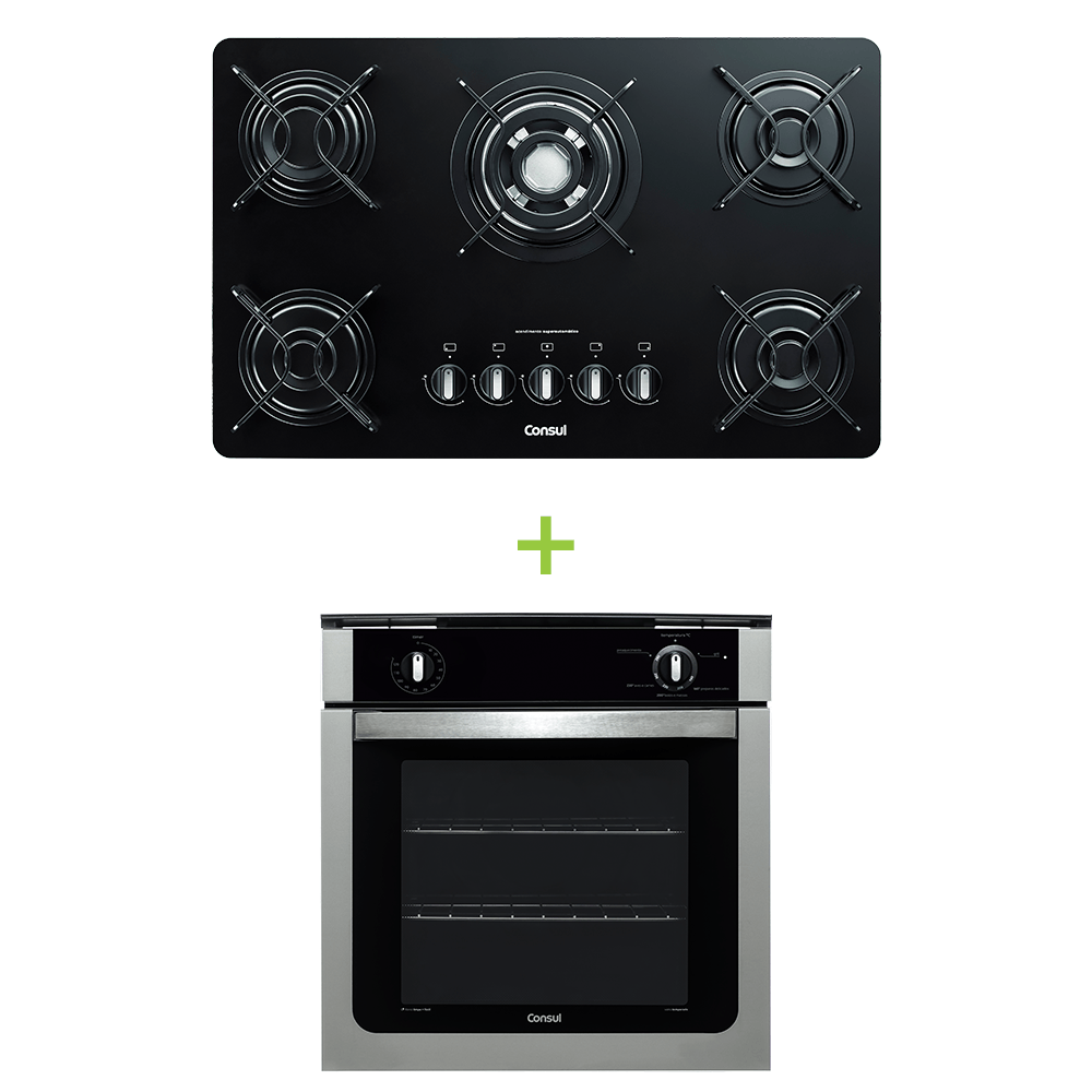 Combo Cooktop 5 bocas Consul - CDD75AE +Forno de embutir a gás Consul 78 litros - COA84BR (CDD75AE + COA84BR) CDD7_COA8_CJ