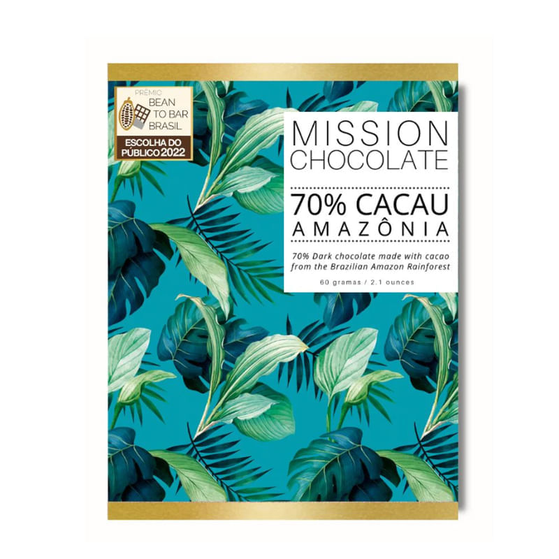 Chocolate 70% Cacau Mission Chocolate 60g