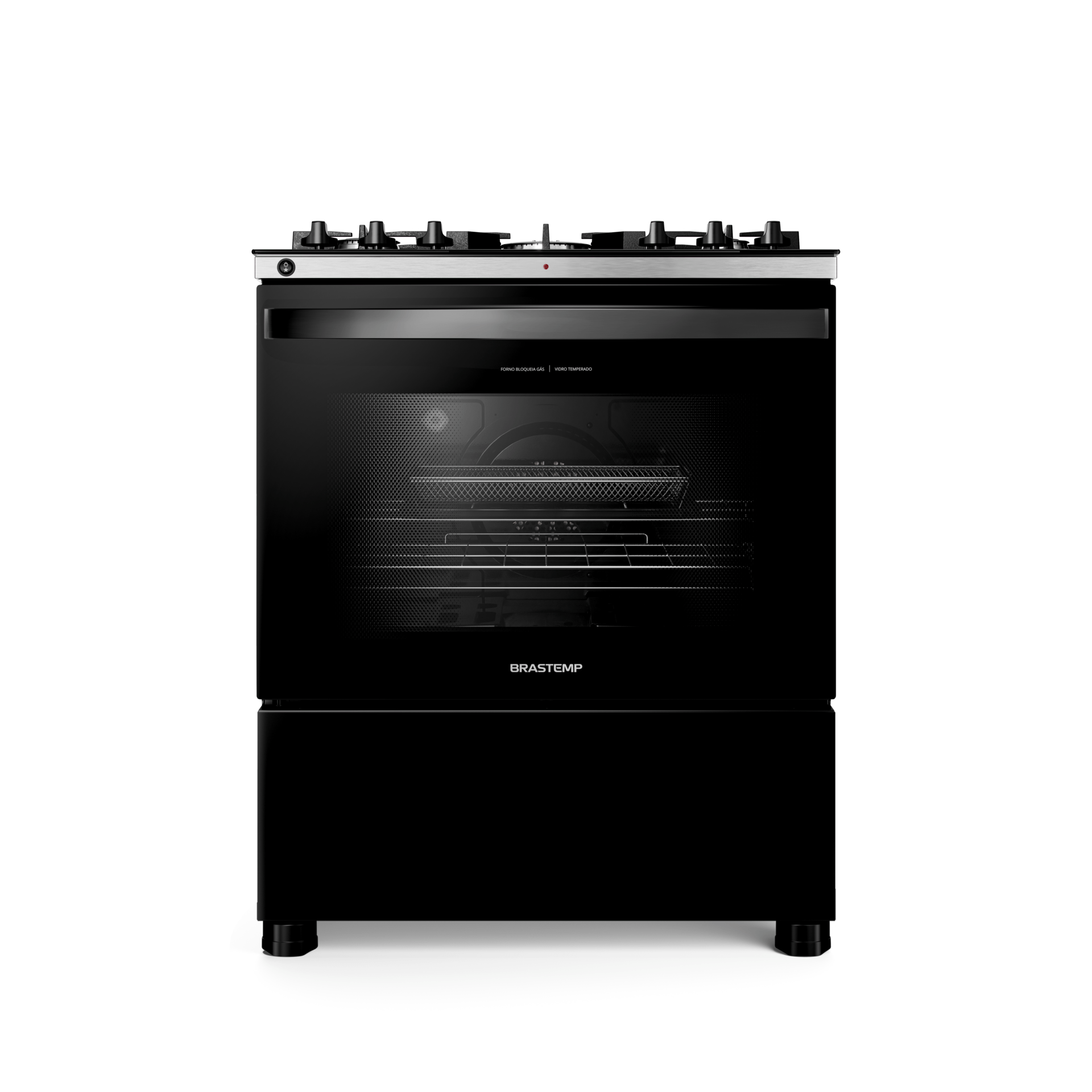 Fogão Brastemp 5 Bocas Preto Com Mesa de Vidro, Função Air Fryer e Turbo Chama - BFS5LAE