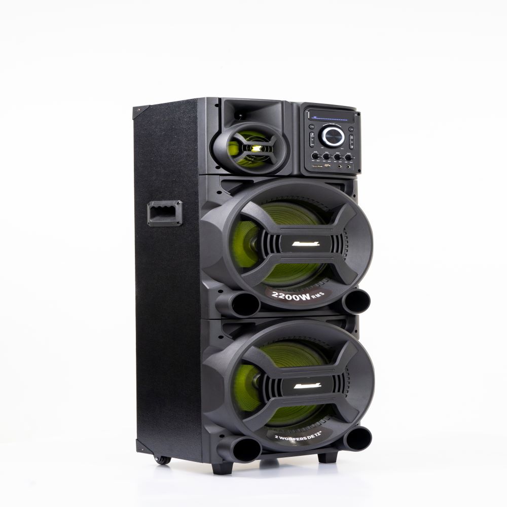 Torre Som 2200W Amvox ACA2201 Pesadão Duplo Woofer 12 Led TWS Bivolt