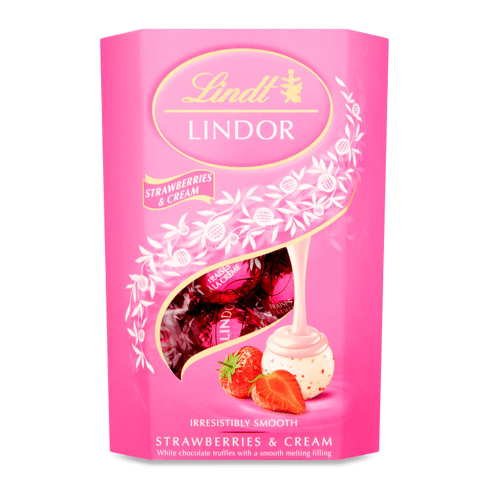 Bombons de Chocolate Branco com Recheio  Morango Lindt 200g