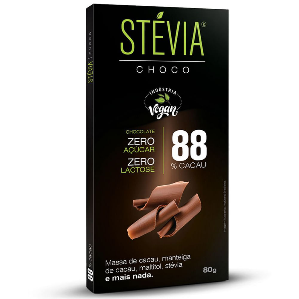 Chocolate Vegano 88% Cacau Stévia 80g