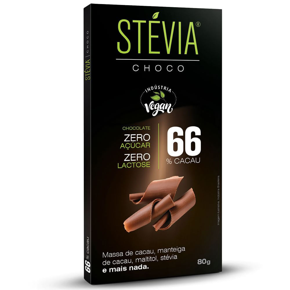 Chocolate Vegano 66% Cacau Stévia 80g