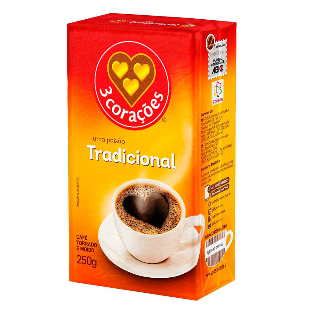 Café Moído Tradicional à Vácuo 3Corações 250g