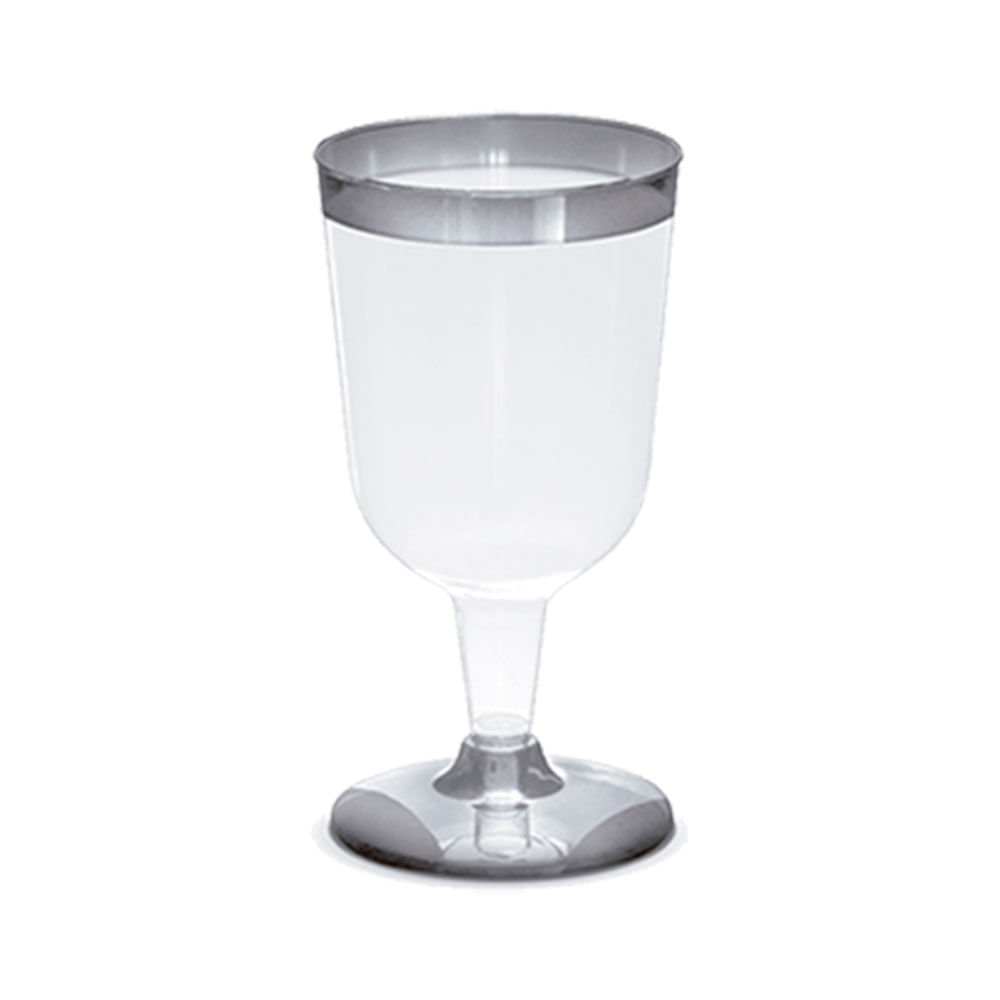 Taça Vinho Borda Prata Silver Plastic 12 Unidades