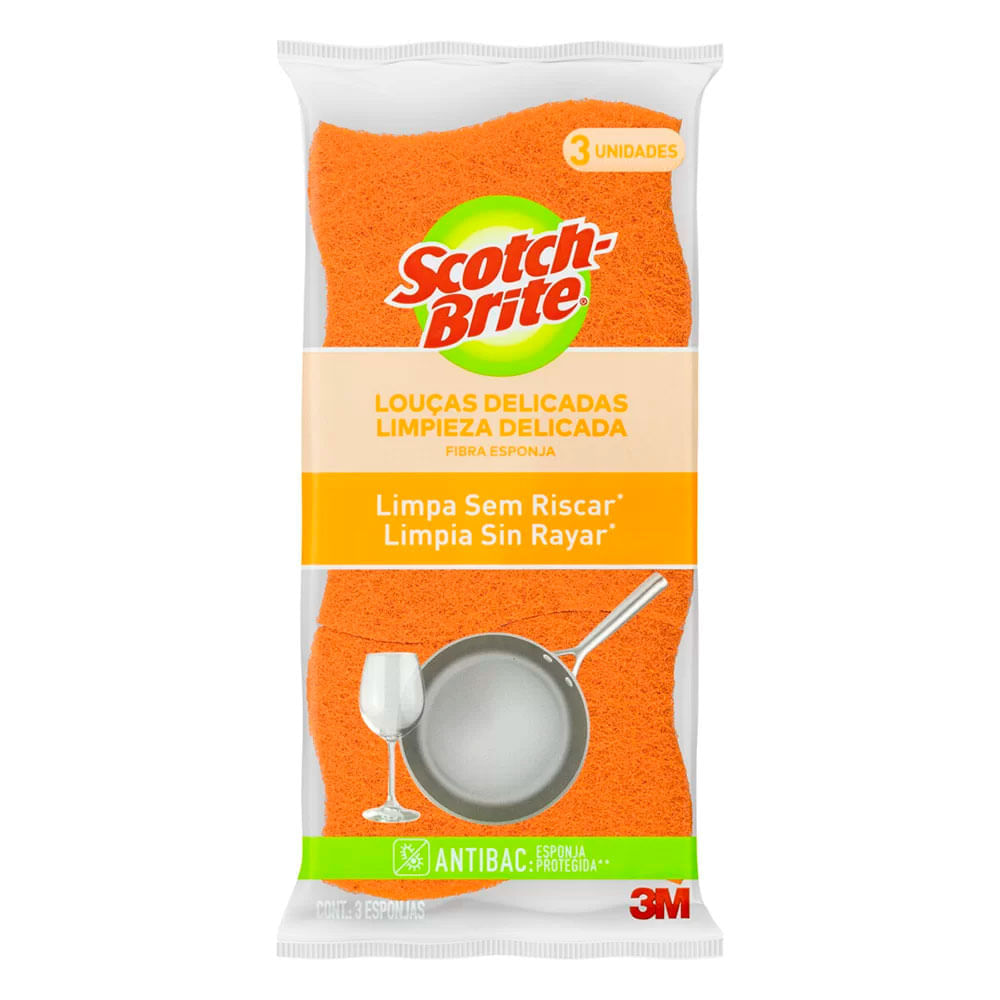 Esponja Louças Delicadas Laranja Scotch-Brite 3un.